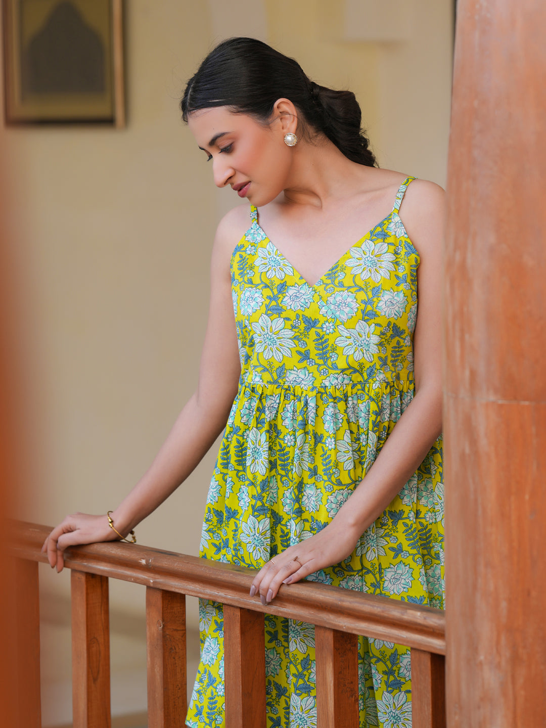 Janasya Bright Cotton Floral A-Line Tunic