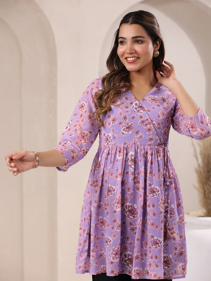 Janasya Bright Georgette Floral A-Line Tunic - Distacart