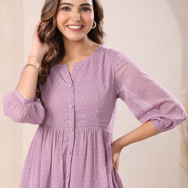 Janasya Dark Dobby Chiffon Self Design Tiered Tunic