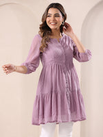 Thumbnail for Janasya Dark Dobby Chiffon Self Design Tiered Tunic