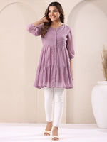 Thumbnail for Janasya Dark Dobby Chiffon Self Design Tiered Tunic