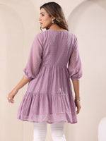 Thumbnail for Janasya Dark Dobby Chiffon Self Design Tiered Tunic