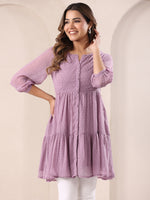 Thumbnail for Janasya Dark Dobby Chiffon Self Design Tiered Tunic