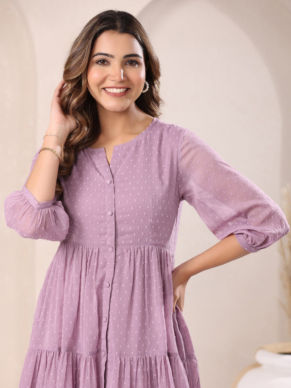 Janasya Dark Dobby Chiffon Self Design Tiered Tunic