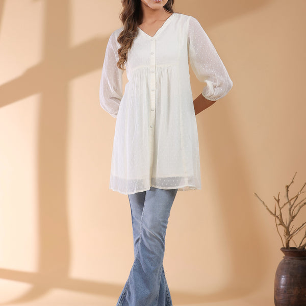 Janasya Light Dobby Chiffon Self Design A-Line Tunic