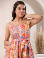 Thumbnail for Janasya Bright Cotton Floral A-Line Tunic