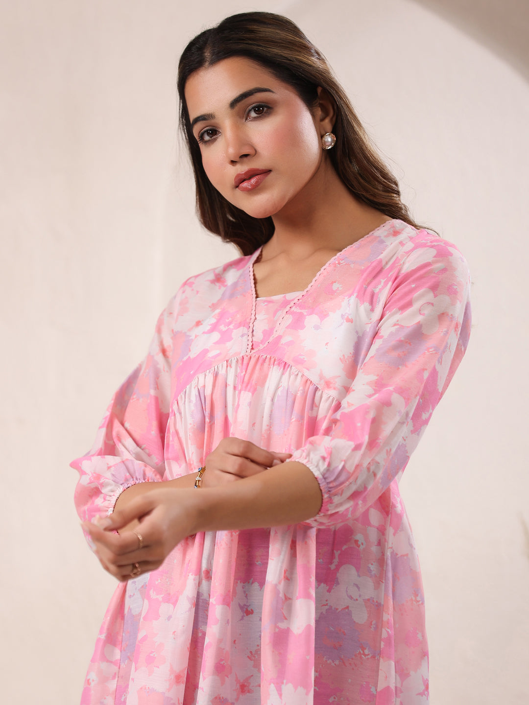 Janasya Dark Silk Blend Floral A-Line Tunic - Distacart