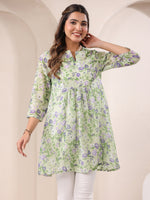 Thumbnail for Janasya Light Silk Blend Floral A-Line Tunic