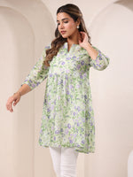 Thumbnail for Janasya Light Silk Blend Floral A-Line Tunic