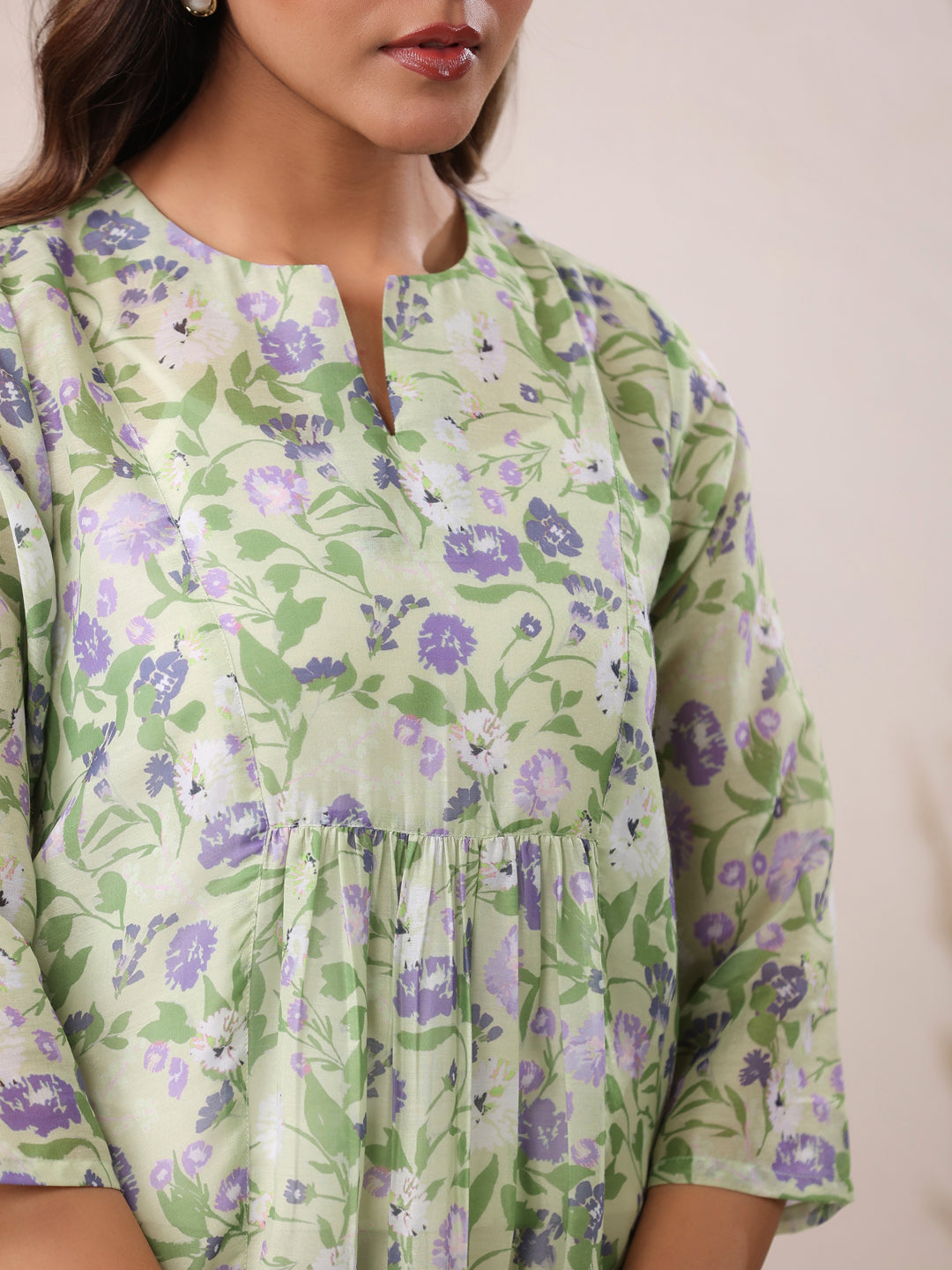 Janasya Light Silk Blend Floral A-Line Tunic