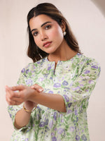 Thumbnail for Janasya Light Silk Blend Floral A-Line Tunic