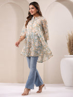 Thumbnail for Janasya Light Silk Blend Floral A-Line Tunic