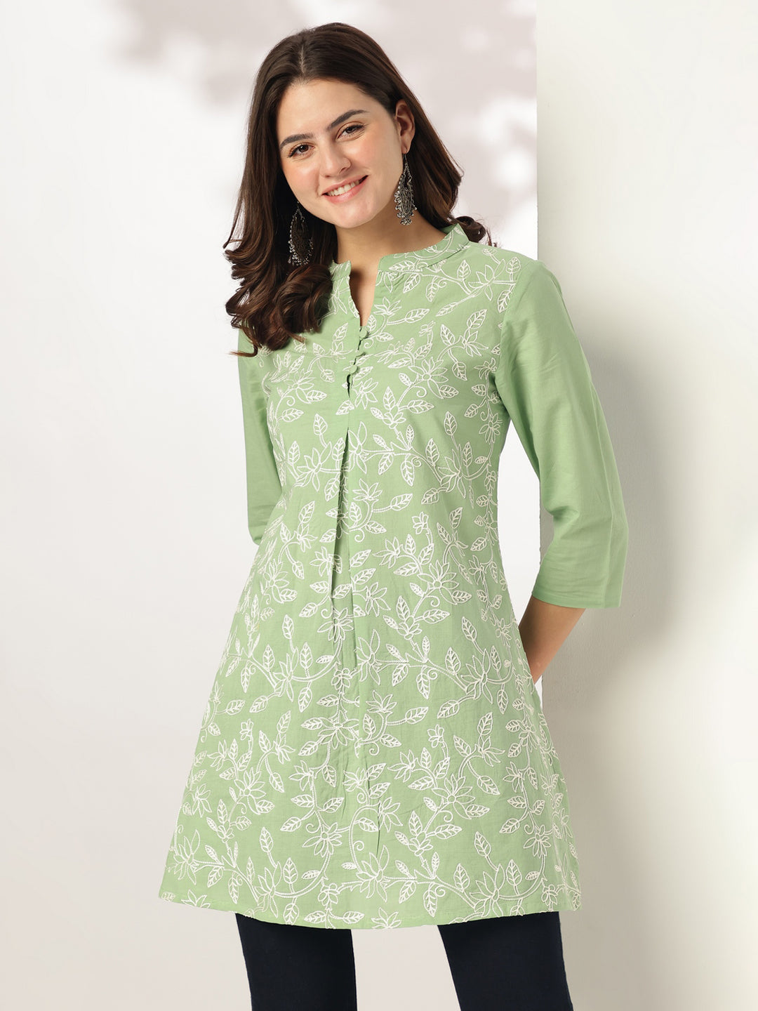 Janasya Light Cotton Embroidered A-Line Tunic