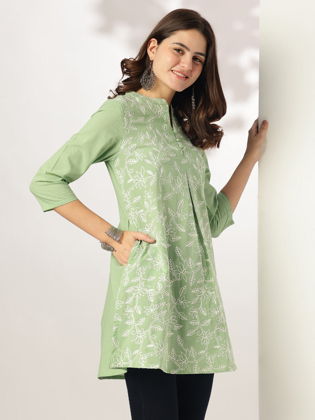 Janasya Light Cotton Embroidered A-Line Tunic