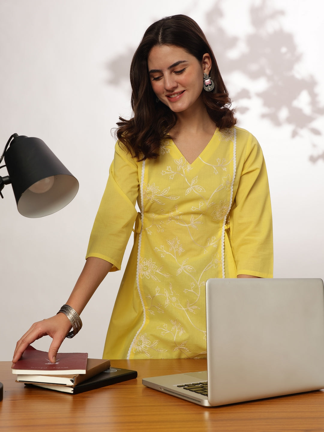 Janasya Bright Cotton Embroidered A-Line Tunic - Distacart