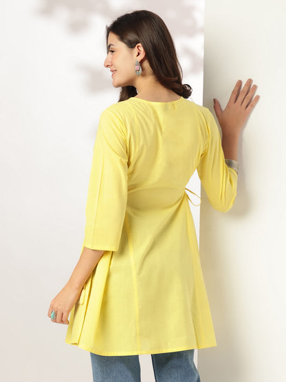 Janasya Bright Cotton Embroidered A-Line Tunic - Distacart
