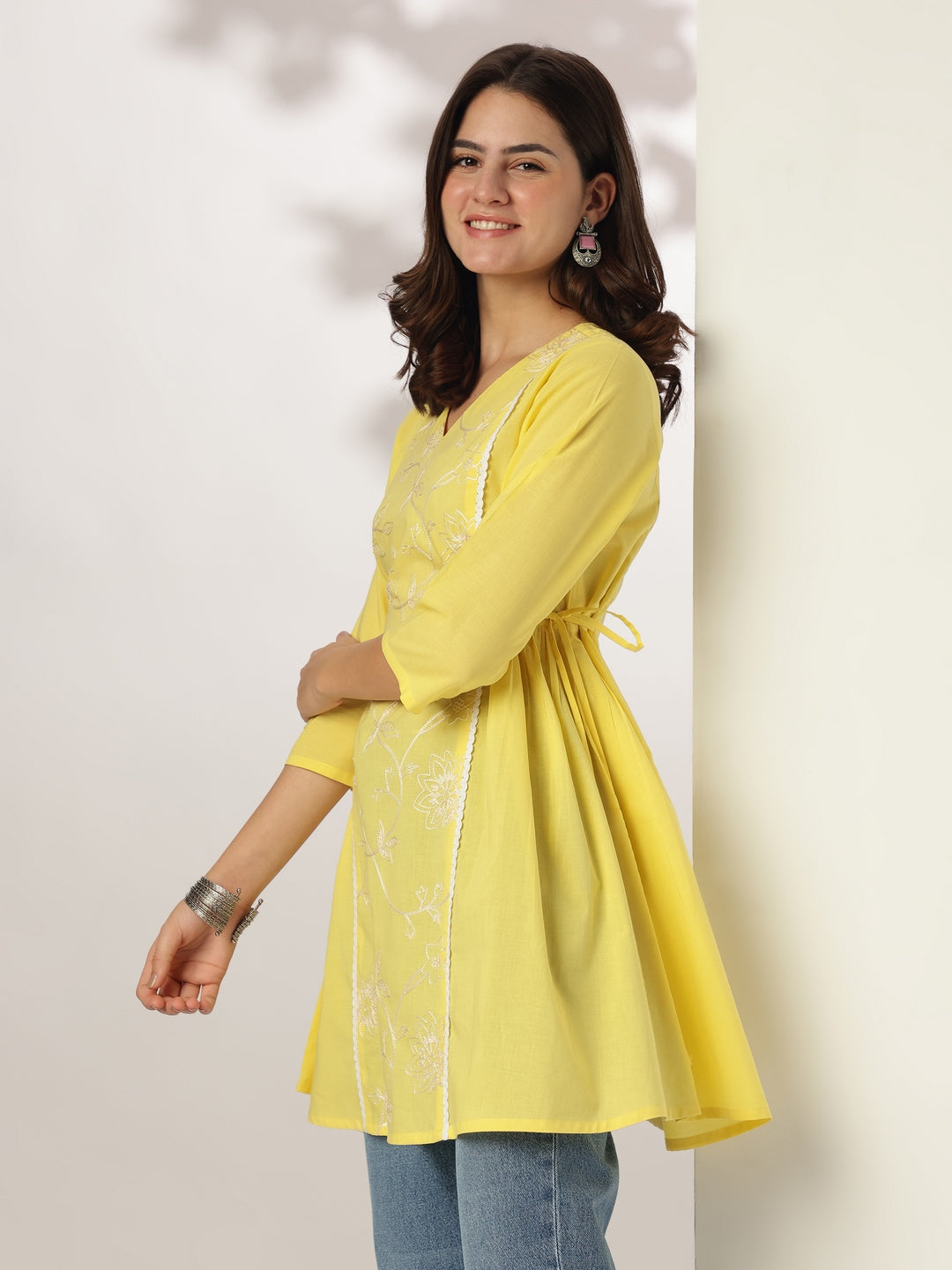 Janasya Bright Cotton Embroidered A-Line Tunic - Distacart