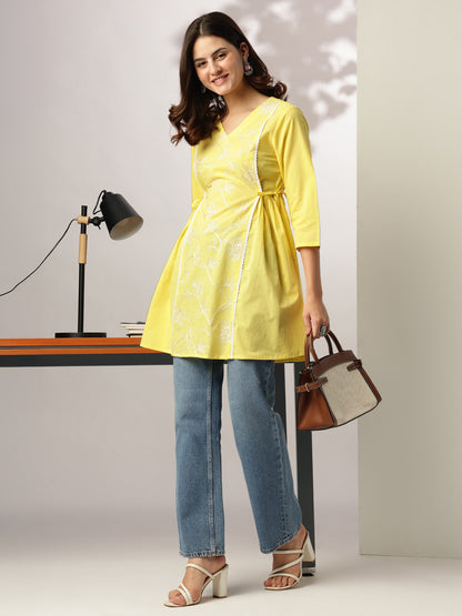 Janasya Bright Cotton Embroidered A-Line Tunic - Distacart
