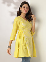 Thumbnail for Janasya Bright Cotton Embroidered A-Line Tunic