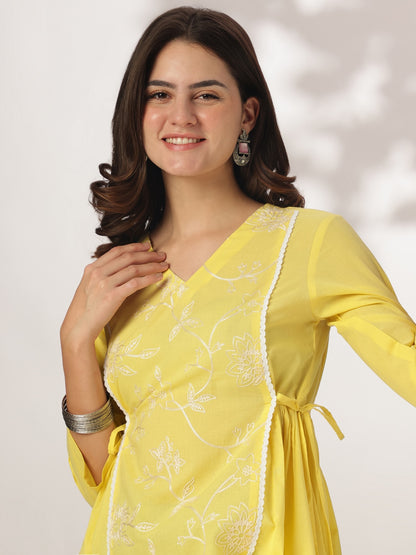 Janasya Bright Cotton Embroidered A-Line Tunic - Distacart