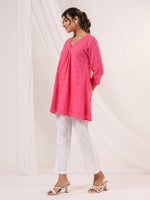 Thumbnail for Janasya Bright Cotton Schiffli A-Line Tunic