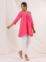 Thumbnail for Janasya Bright Cotton Schiffli A-Line Tunic
