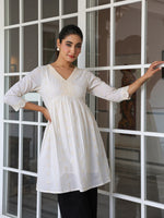 Thumbnail for Janasya Light Cotton Schiffli A-Line Tunic