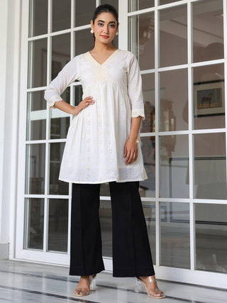 Janasya Light Cotton Schiffli A-Line Tunic
