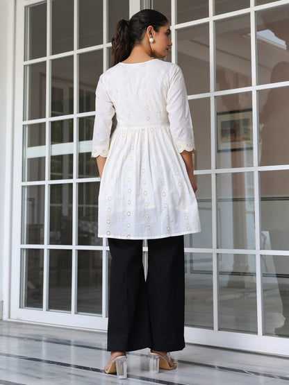 Janasya Light Cotton Schiffli A-Line Tunic - Distacart