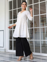Thumbnail for Janasya Light Cotton Schiffli A-Line Tunic
