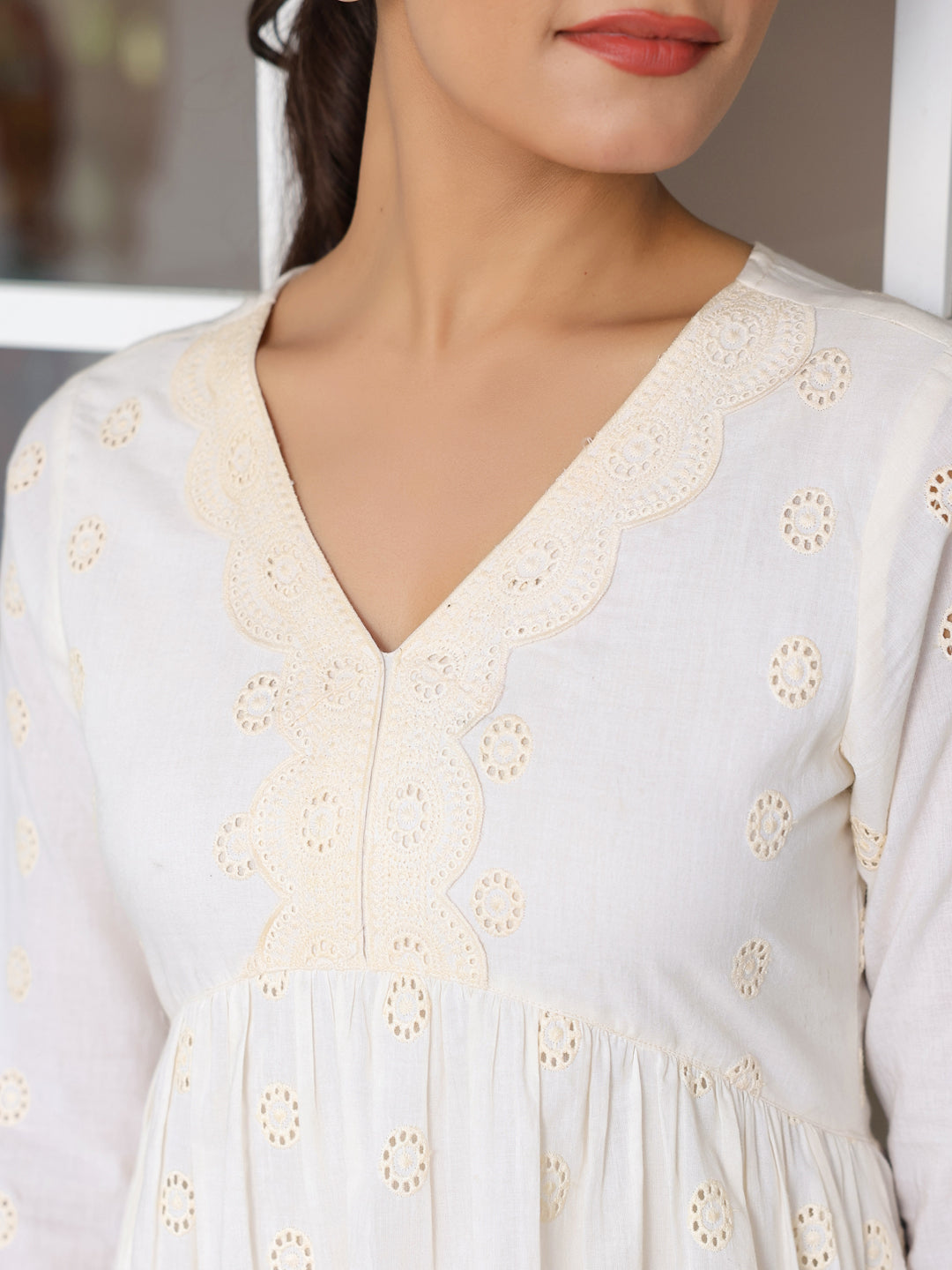 Janasya Light Cotton Schiffli A-Line Tunic