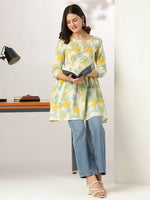 Thumbnail for Janasya Light Cotton Floral A-Line Tunic