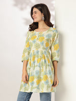 Thumbnail for Janasya Light Cotton Floral A-Line Tunic