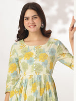 Thumbnail for Janasya Light Cotton Floral A-Line Tunic