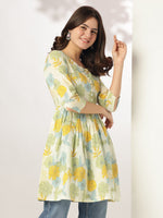 Thumbnail for Janasya Light Cotton Floral A-Line Tunic