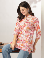 Thumbnail for Janasya Light Cotton Floral Straight Tunic