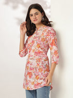 Thumbnail for Janasya Light Cotton Floral Straight Tunic