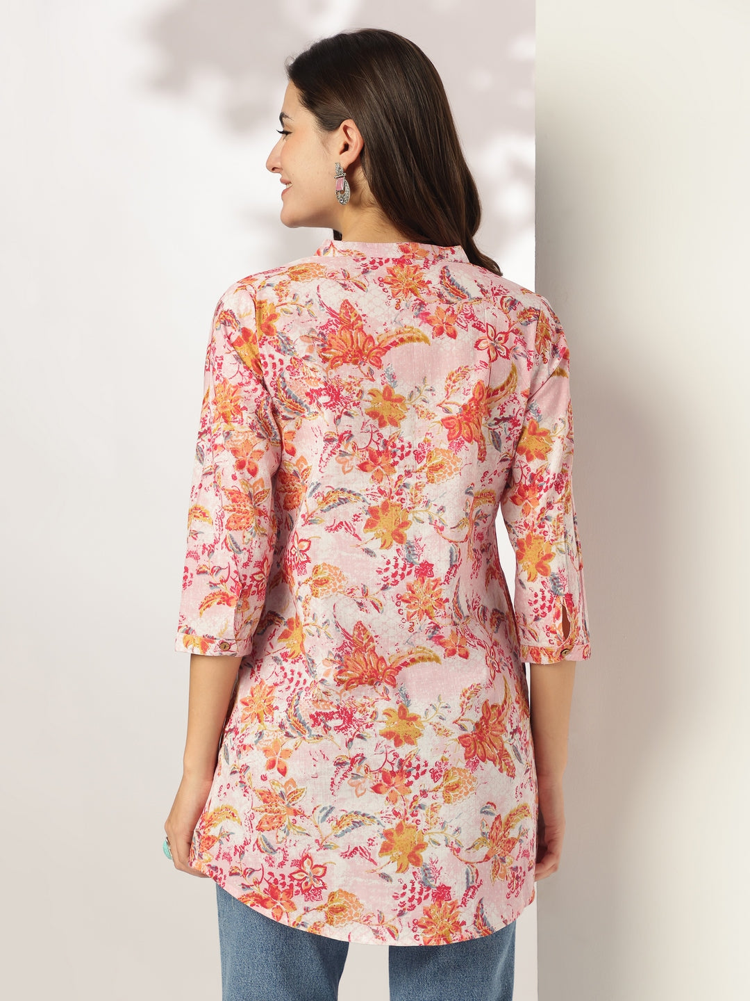 Janasya Light Cotton Floral Straight Tunic