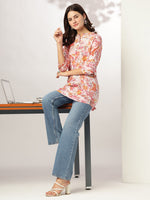Thumbnail for Janasya Light Cotton Floral Straight Tunic