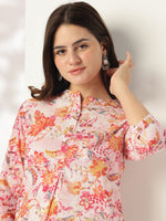 Thumbnail for Janasya Light Cotton Floral Straight Tunic