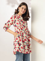 Thumbnail for Janasya Light Cotton Floral A-Line Tunic