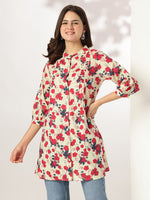 Thumbnail for Janasya Light Cotton Floral A-Line Tunic