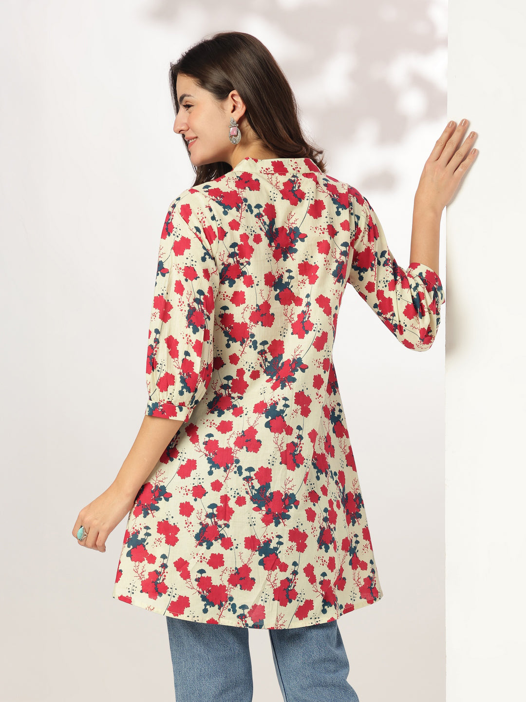 Janasya Light Cotton Floral A-Line Tunic