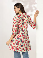 Thumbnail for Janasya Light Cotton Floral A-Line Tunic