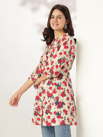 Thumbnail for Janasya Light Cotton Floral A-Line Tunic