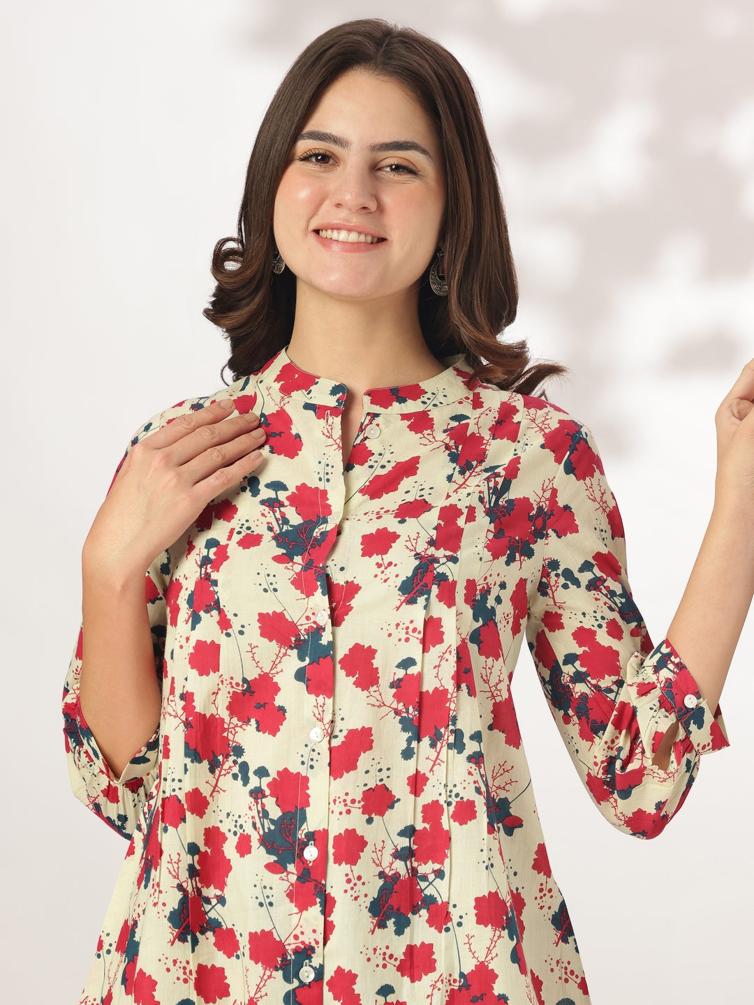 Janasya Light Cotton Floral A-Line Tunic