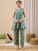 Thumbnail for Janasya Light Green A-Line Cotton Co-Ords - Dista