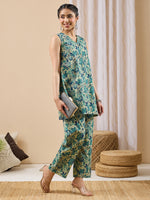 Thumbnail for Janasya Light Green A-Line Cotton Co-Ords - Dista
