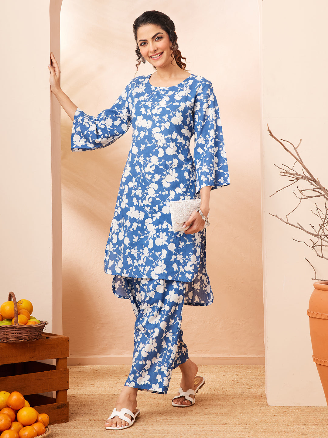 Janasya Blue Straight Cotton Co-Ords - Dista