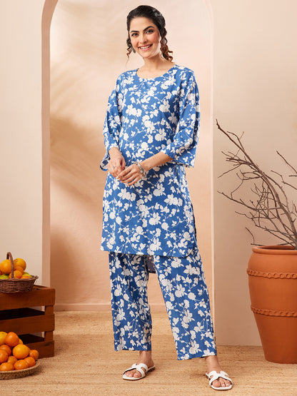 Janasya Blue Straight Cotton Co-Ords - Dista